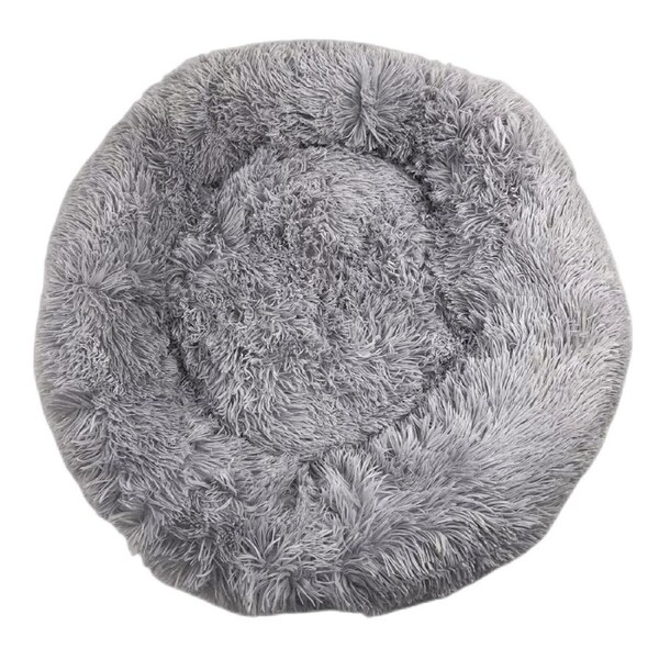 YES4PETS Medium Round Calming Plush Cat Dog Bed Comfy Puppy Fluffy Bedding Little Grey
