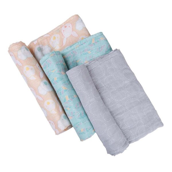 3pc Playgro Fauna Friends Lightweight Muslin Swaddle Baby Wrap Blanket 0m+