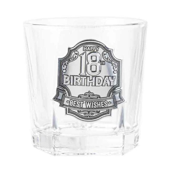 18th Badge Whisky Drinking Glass Scotch/Bourbon Cup Birthday Gift Clear 260ml