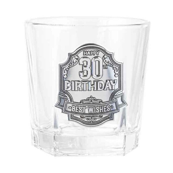 30th Badge Whisky Drinking Glass Scotch/Bourbon Cup Birthday Gift Clear 260ml