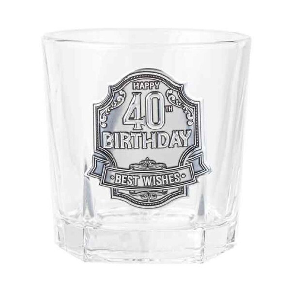 40th Badge Whisky Drinking Glass Scotch/Bourbon Cup Birthday Gift Clear 260ml