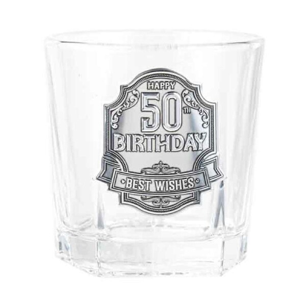 50th Badge Whisky Drinking Glass Scotch/Bourbon Cup Birthday Gift Clear 260ml