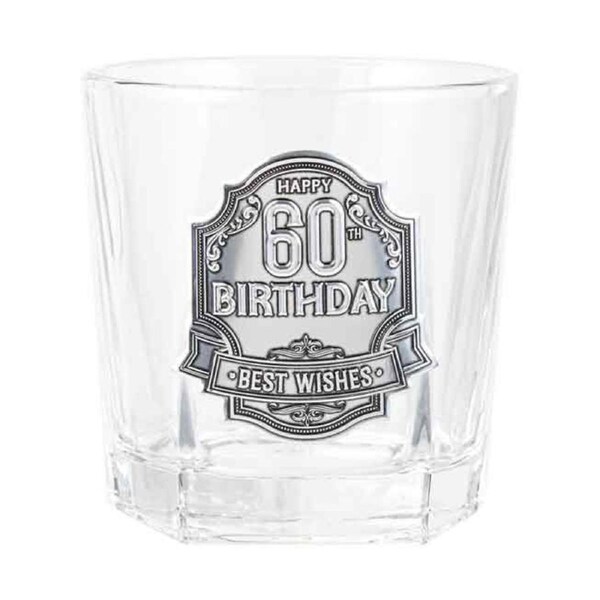 60th Badge Whisky Drinking Glass Scotch/Bourbon Cup Birthday Gift Clear 260ml