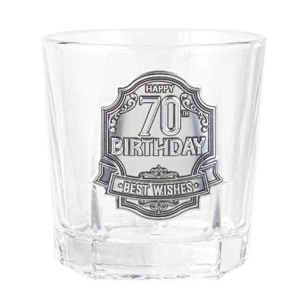 70th Badge Whisky Drinking Glass Scotch/Bourbon Cup Birthday Gift Clear 260ml