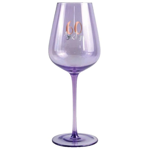 60th Birthday Coloured Stemmed 430ml Wine Glass Drink Tumbler w/ Rose Gold Decal