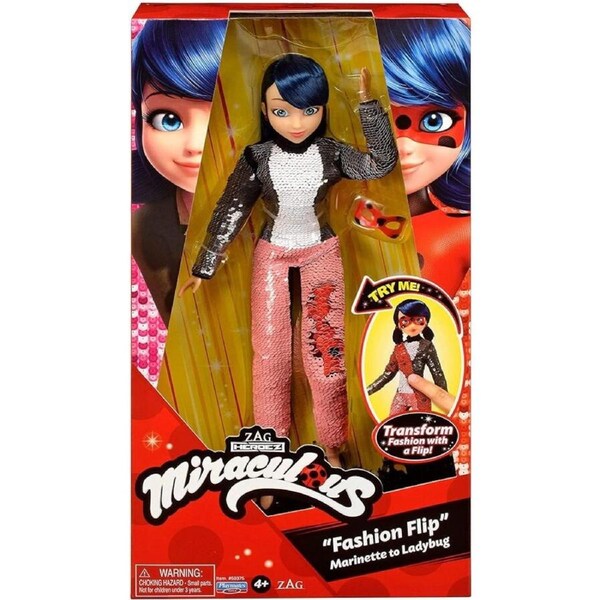 Miraculous Transforming Sequins Fashion Doll Marinette to Ladybug- Fashion Flip
