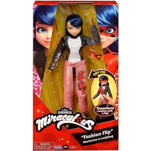 Miraculous Transforming Sequins Fashion Doll Marinette to Ladybug- Fashion Flip