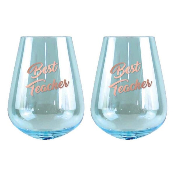 2pc Best Teacher 13cm/600ml Stemless Glass Wine/Cocktail Drinking Tumbler Set