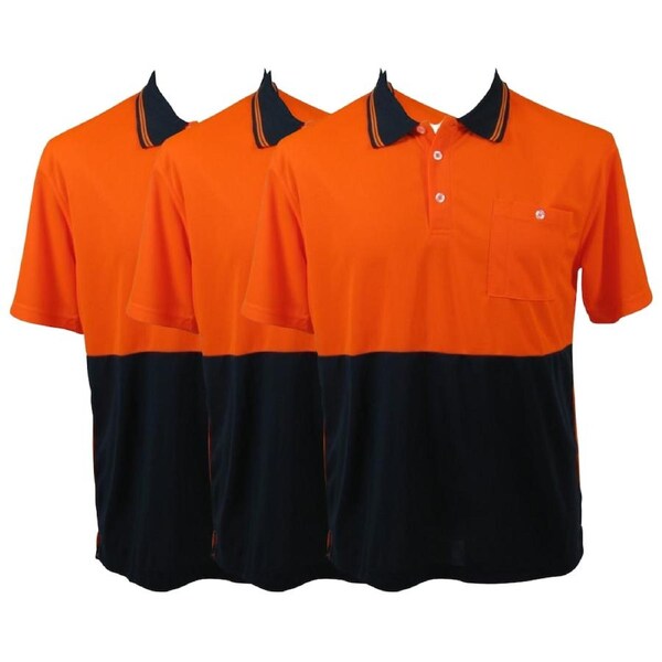 3x HI VIS Polo Shirt Top Tee Safety Workwear Short Sleeve Breathable Mesh BULK Orange/Navy / S (14)