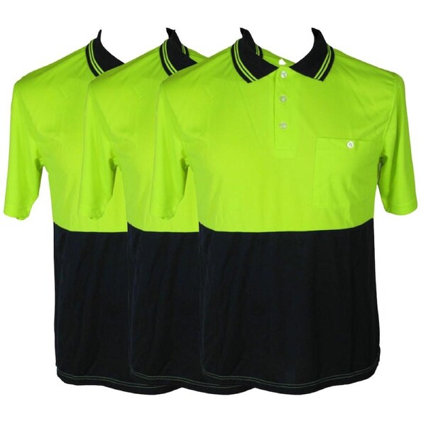 3x HI VIS Polo Shirt Top Tee Safety Workwear Short Sleeve Breathable Mesh BULK Yellow/Navy / M (16)