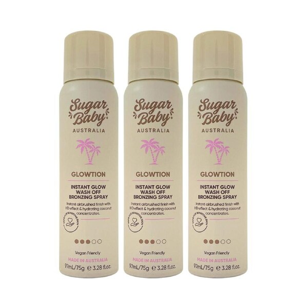 3 x SugarBaby Glowtion Instant Glow Wash Off Tan Bronzing Spray 97mL