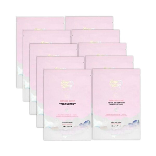 10 x SugarBaby Express Glow Premium Biodegradable Bamboo Sheet Face Mask 20mL