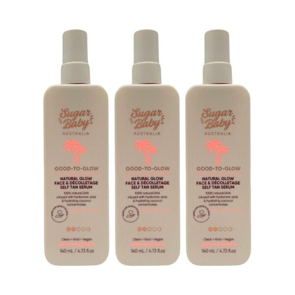 3 x SugarBaby Good-To-Glow Natural Glow Face & Decolletage Self Tan Serum 140mL