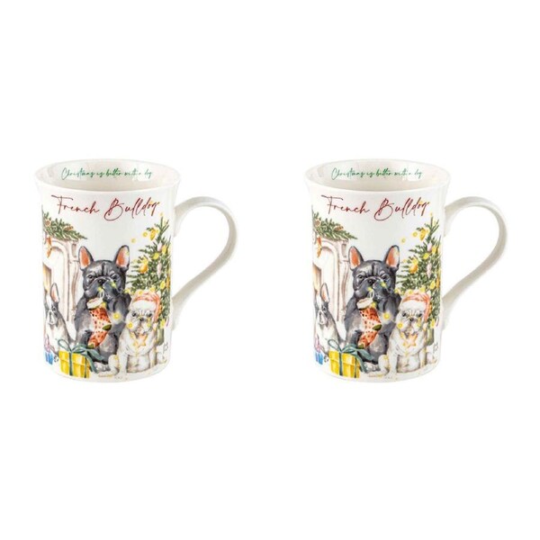 2PK Merry Muddy Paws French Bulldog 360ml Coffee/Tea Mug Drinking Cup Bone China
