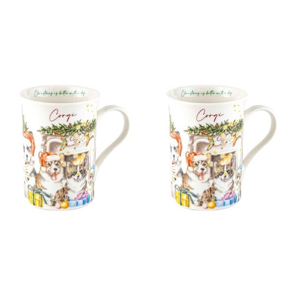 2PK Merry Muddy Paws Corgi Dog/Puppy 360ml Coffee/Tea Mug Drink Cup Bone China