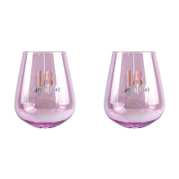 2PK 18th Birthday 13cm/600ml Stemless Wine Glass Cocktail Cup w/ Rose Gold Decal