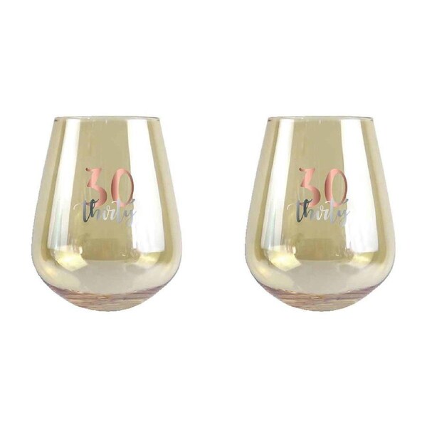 2PK 30th Birthday 13cm/600ml Stemless Wine Glass Cocktail Cup w/ Rose Gold Decal