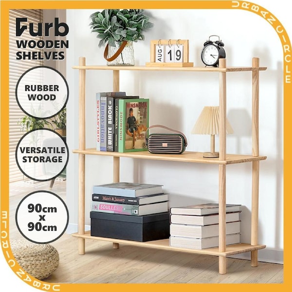 Furb 90CM Console Table 3-Tier Bookshelf Display Shelves Wooden Storage Organizer Stand Shelves OAK
