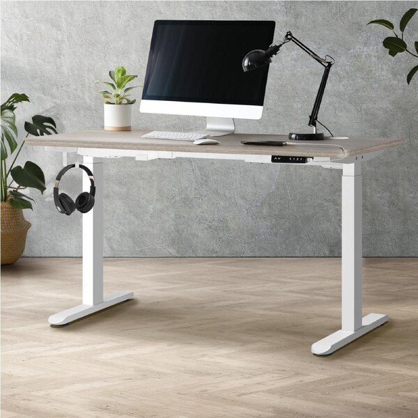 Oikiture 140cm Electric Standing Desk Dual Motor Grey-Oak Desktop