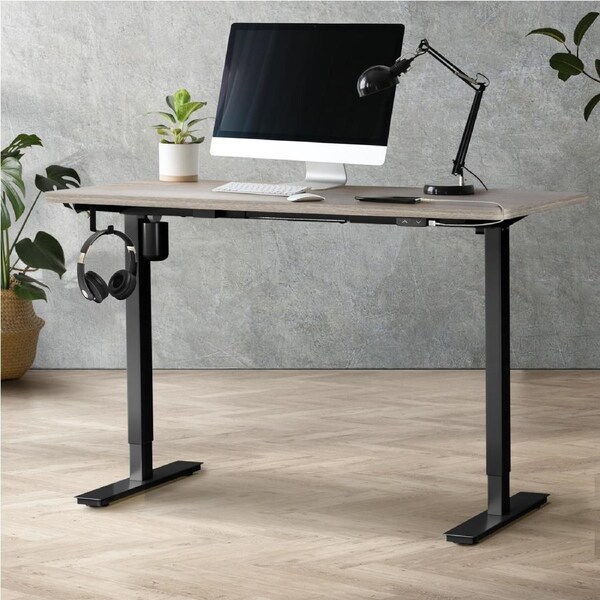 Oikiture 140CM Electric Standing Desk Single Motor Height Adjustable Sit Stand Table Top Grey-Oak