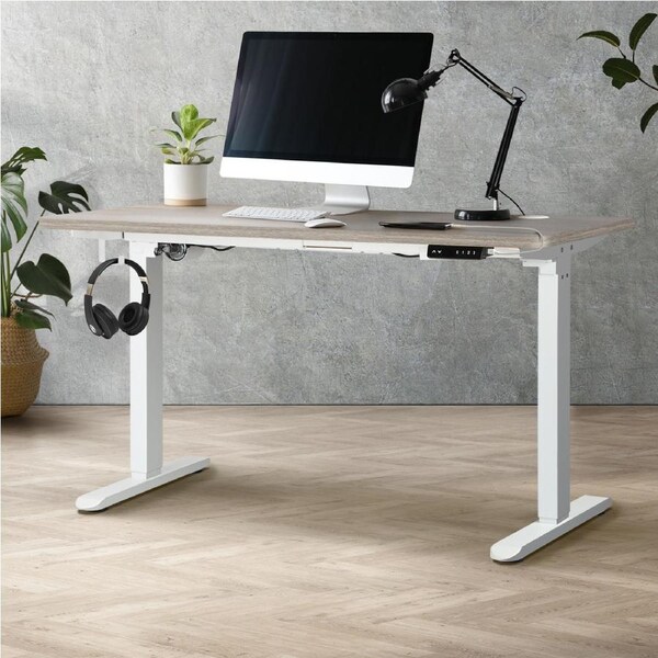 Oikiture 140cm Electric Standing Desk Single Motor Grey-Oak Desktop