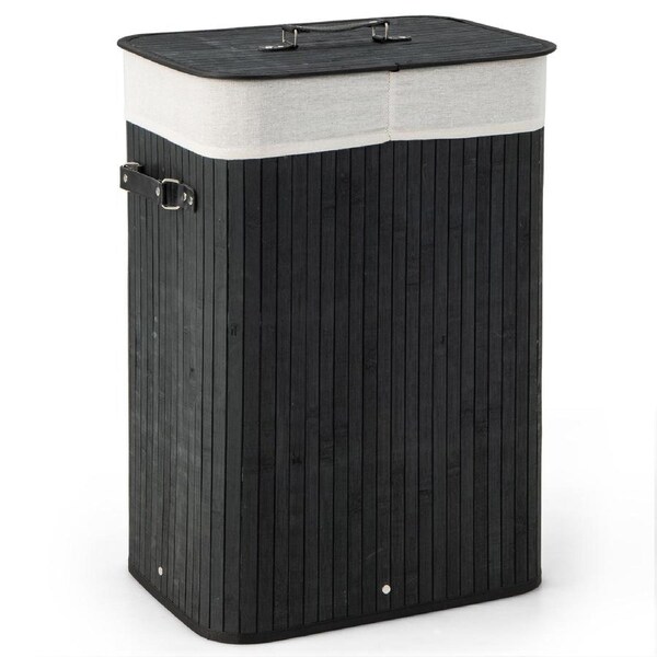 Costway 72L Bamboo Laundry Hamper Cloth Storage Basket Collapsible Bin Bathroom Black