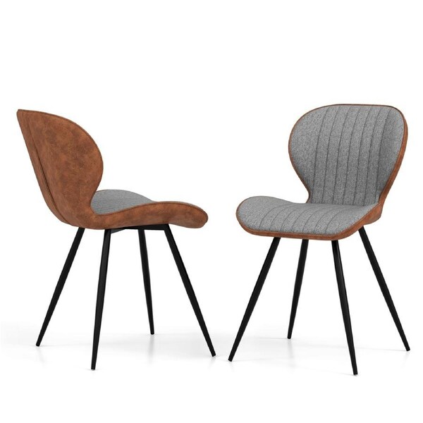 Costway Mordern Armless Dining Chair Set of 2 Accent Bar Chair w/ Curved Backrest Grey
