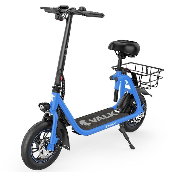 Valk Electric Scooter with Seat Disc brakes, 12" Tyres, AU Compliant, for Adults, Teens, Commuter, Blue