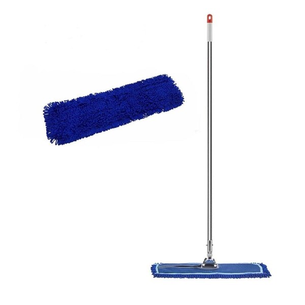 SOGA 100cm Blue Microfiber Flat Mop Floor Cleaning Pads Rotating Dust Remover