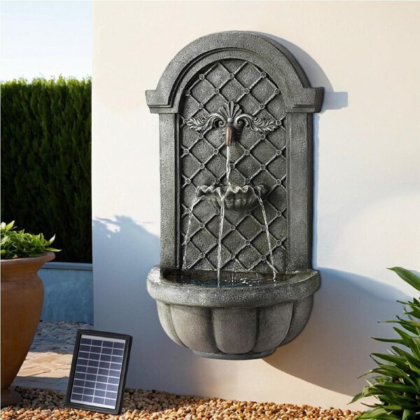 1x Gardeon Solar Fountain Water Feature Wall Mount 80CM Grey