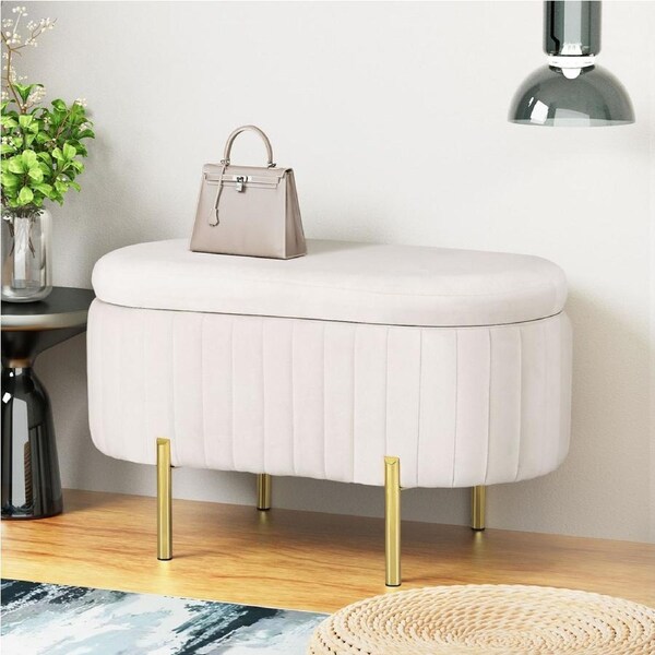 1 Artiss Storage Ottoman Blanket Box 87cm Velvet Oval White