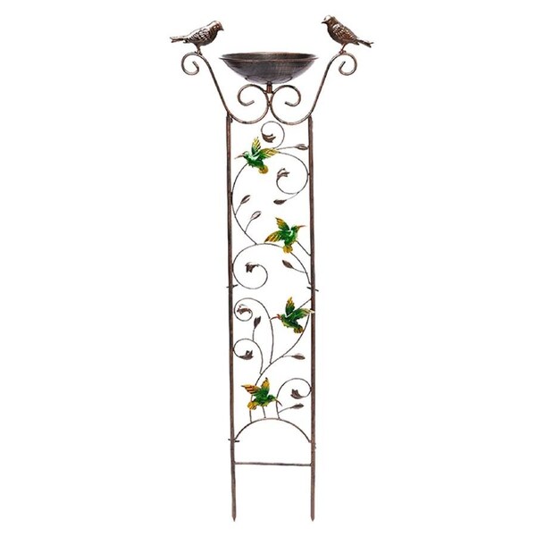 SpringUp Garden Metal Bird Bath Feeder with Trellis Stake Hummingbirds Bird