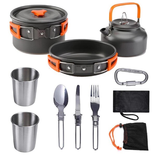 10PCS Camping Cookware Stove Kettle Mess Kit - Camping Cooking Set - Camping Pots and Pans Set - Camp Accessories- Backpacking Supplies Survival Gear