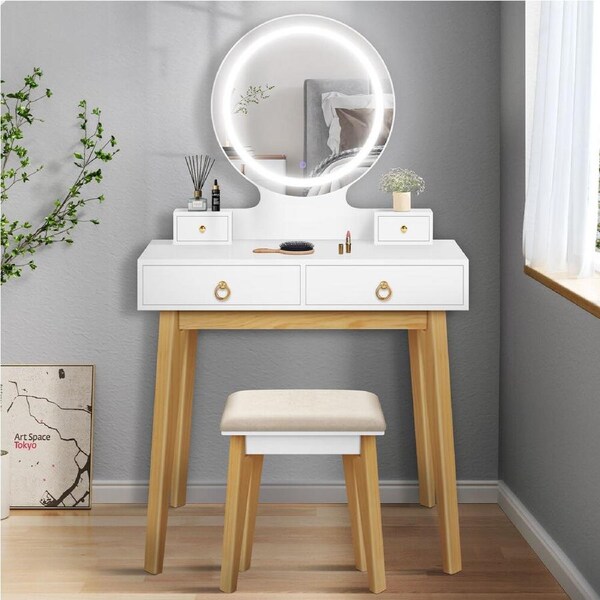 ALFORDSON 2 Piece Sienna Dressing Table & Stool Set White