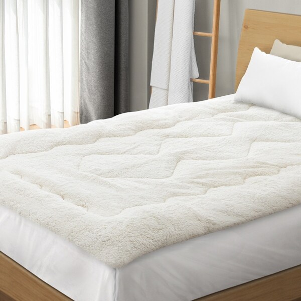 Bedra Mattress Topper Sherpa Fleece King Single Pillowtop Protector Reversible Plush Cover
