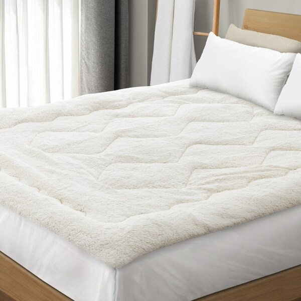 Bedra King Bed Mattress Topper Fleece Reversible Pillowtop Mat Protector Sherpa Cover Warm