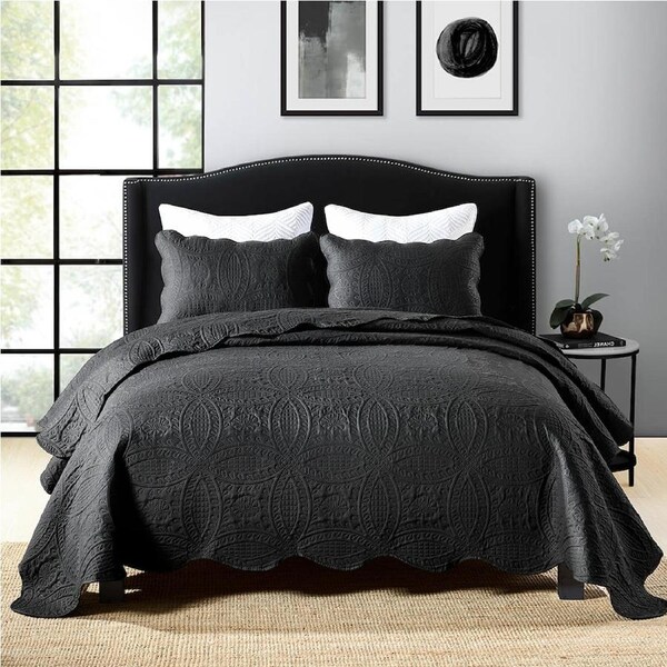 3 Pieces Chic Bedspread Coverlet Set Comforter Quilt 6 Colors Queen King / Super King Bed Black / King / Super King