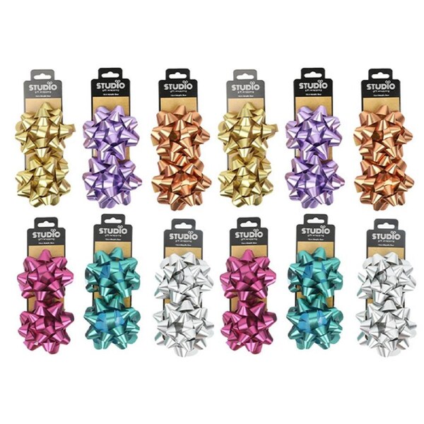 24pc Studio Gift Wrapping 10cm Metallic Matt Bow Home Party Decor Assorted