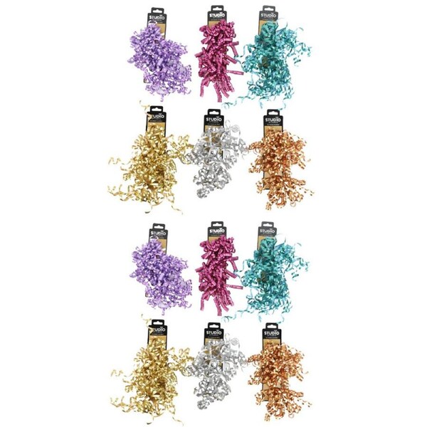 12x Studio Gift Wrapping Metallic Matt Curly Swirly Home Party Decor Assorted