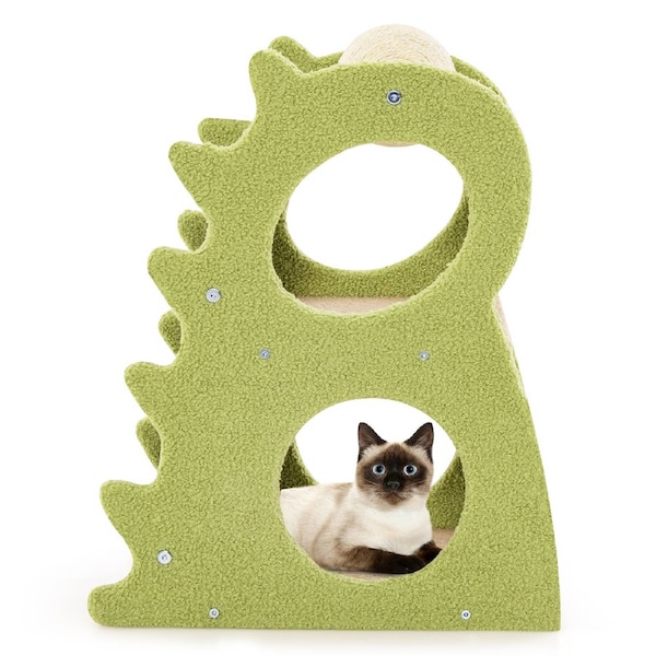 Costway 2-Tier Cat Scratching Post Dinasour-Shaped Cat Tower w/Sisal Scratching Ball Green