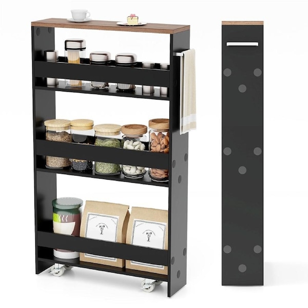 Costway 4-Tier Kitchen Mobile Trolley Storage Serving Cart w/Open Shelves Home Office Utility Cart Black