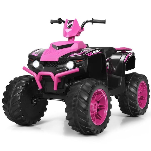 Costway 12V Electric Ride on Toys ATV Battery Powered Vehicle High/Low Speed w/LED Lights & Music Pink