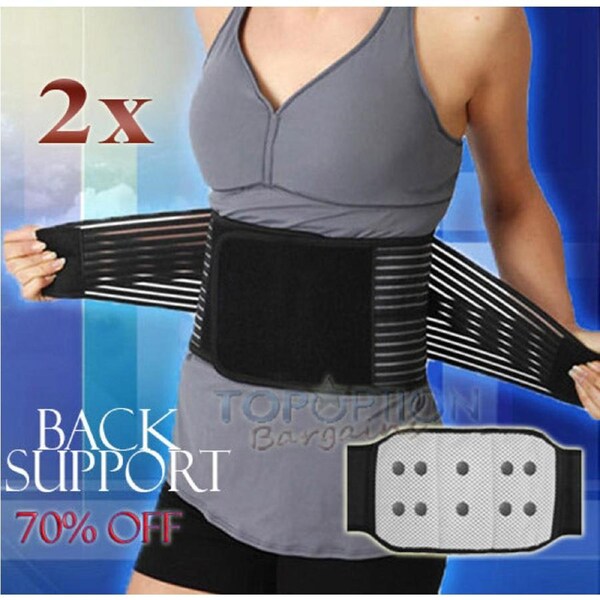 2 x Bio Waist Lower Back Support Magnetic Brace Pain Relief (BLACK)
