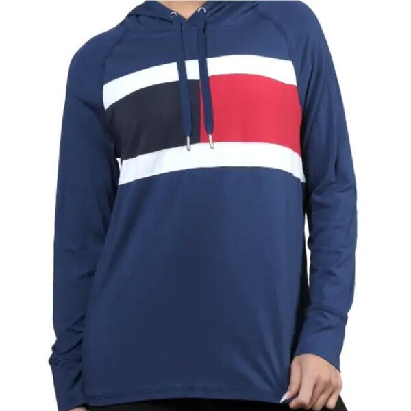 Tommy Hilfiger Women's Long Sleeve Hoodie Tee w/Colour Block Flag Navy XS