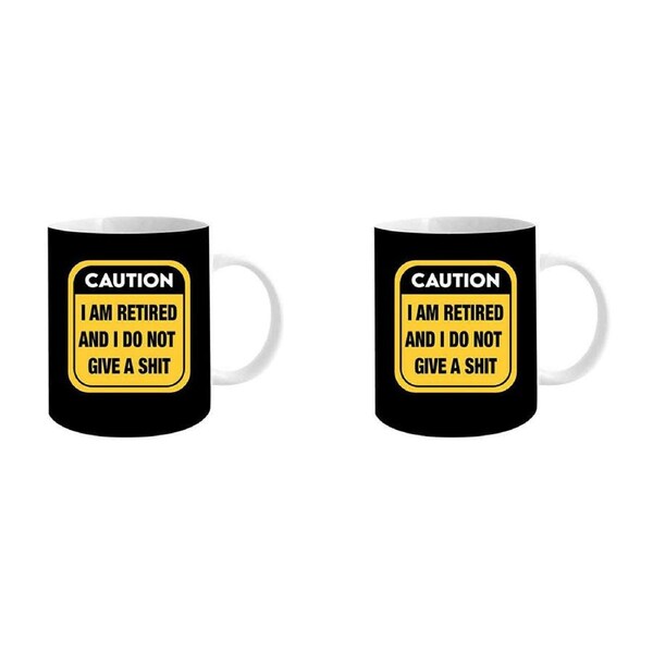 2x Caution I Am Retired 360ml Ceramic Coffee/Tea Mug Water/Milk Cup w/ Handle