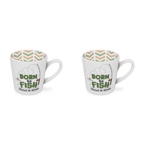 2x Born to Fish Beautiful on the Inside 420ml/10cm New Bone China Mug w/ Handle