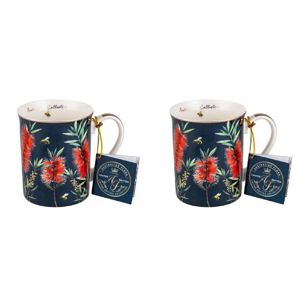 2x Australian Flora Callistemon 360ml Coffee Mug New Bone China Cup w/ Handle