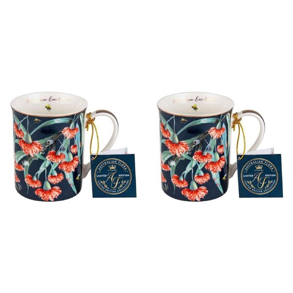 2x Australian Flora Eucalyptus 360ml Coffee Mug New Bone China Cup w/ Handle