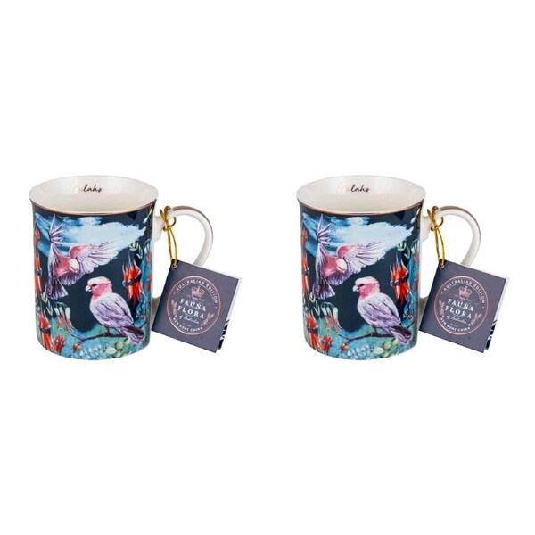 2x Australian Flora Galah 360ml Tea/Coffee Mug New Bone China Drink Cup w/Handle