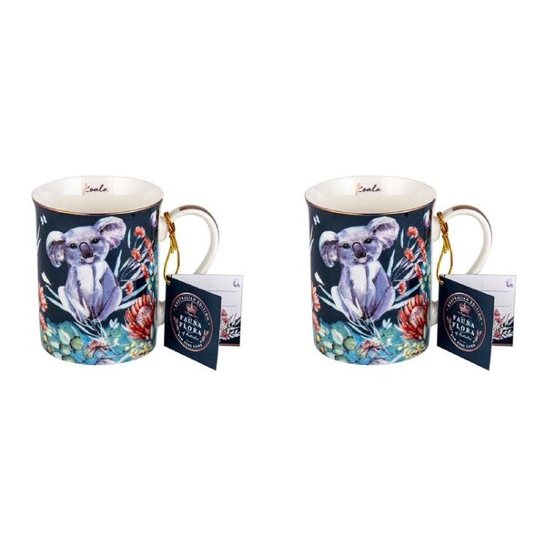 2x Australian Flora Koala 360ml Tea/Coffee Mug New Bone China Drink Cup w/Handle